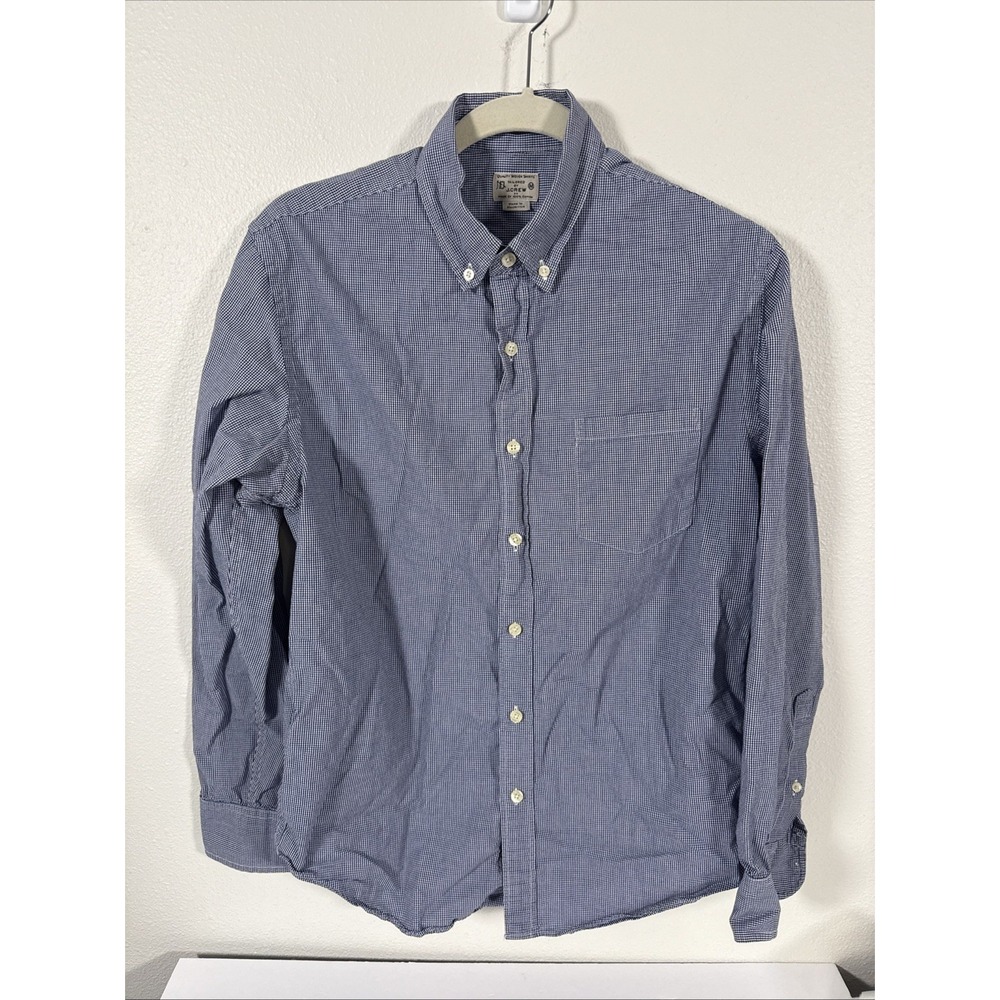 J Crew Shirt M Blue Small Check Long Sleeve Button Down Cotton‎ Pocket Casual V1